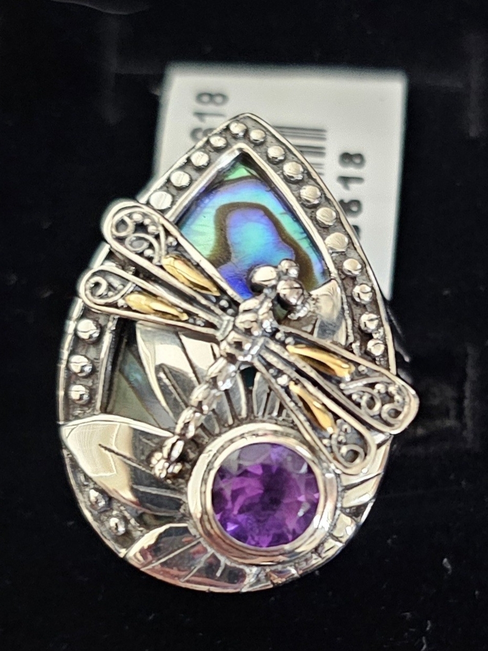 Bali Legacy Sterling Silver Dragonfly Abalone & Amethyst Pendant